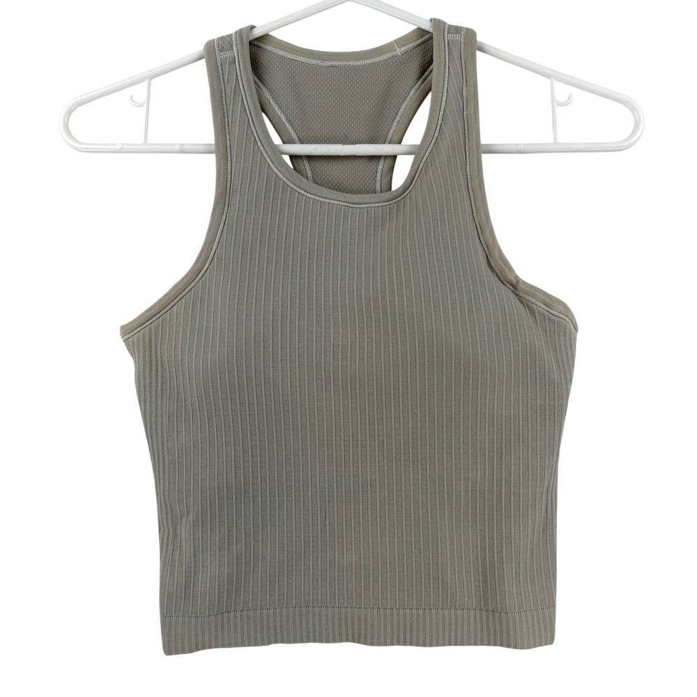 Lululemon Ebb To Street Tank Top Womens 4 Beige Ribbed Racerback Crop Athletic